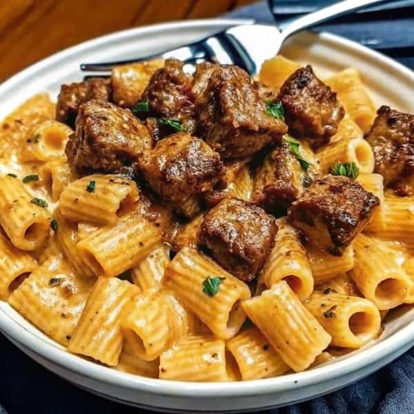 Cajun Steak Tips with Cheesy Rigatoni