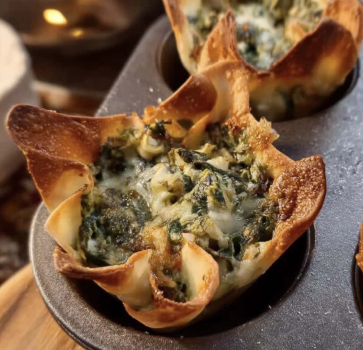 Spinach and Artichoke Wonton Cups