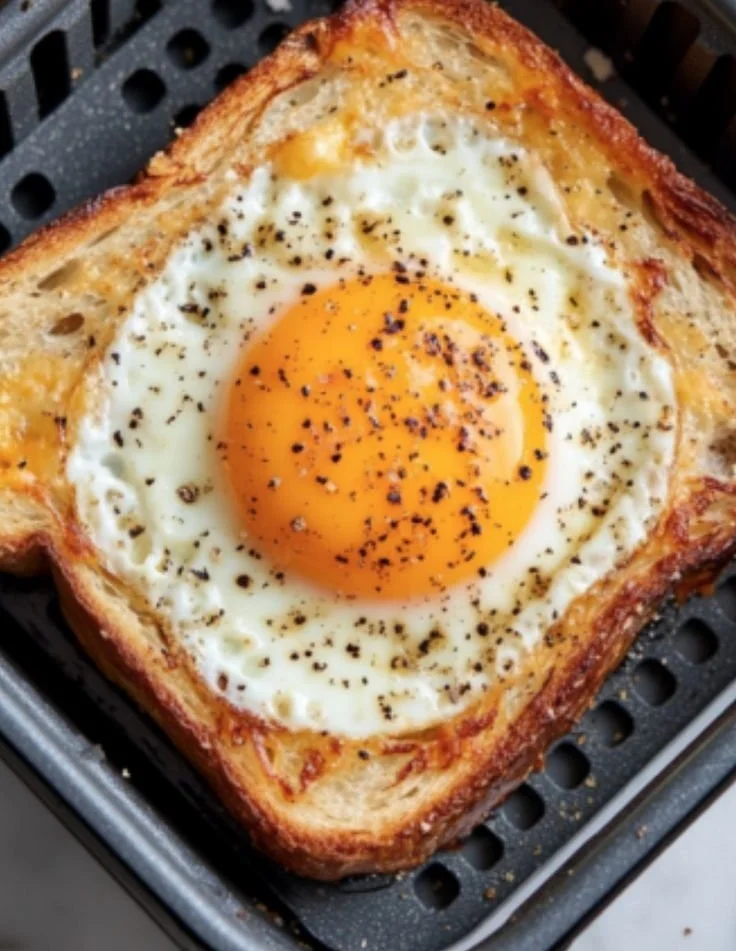 Delicious Air Fryer Egg and Cheese Toast served on a plate
