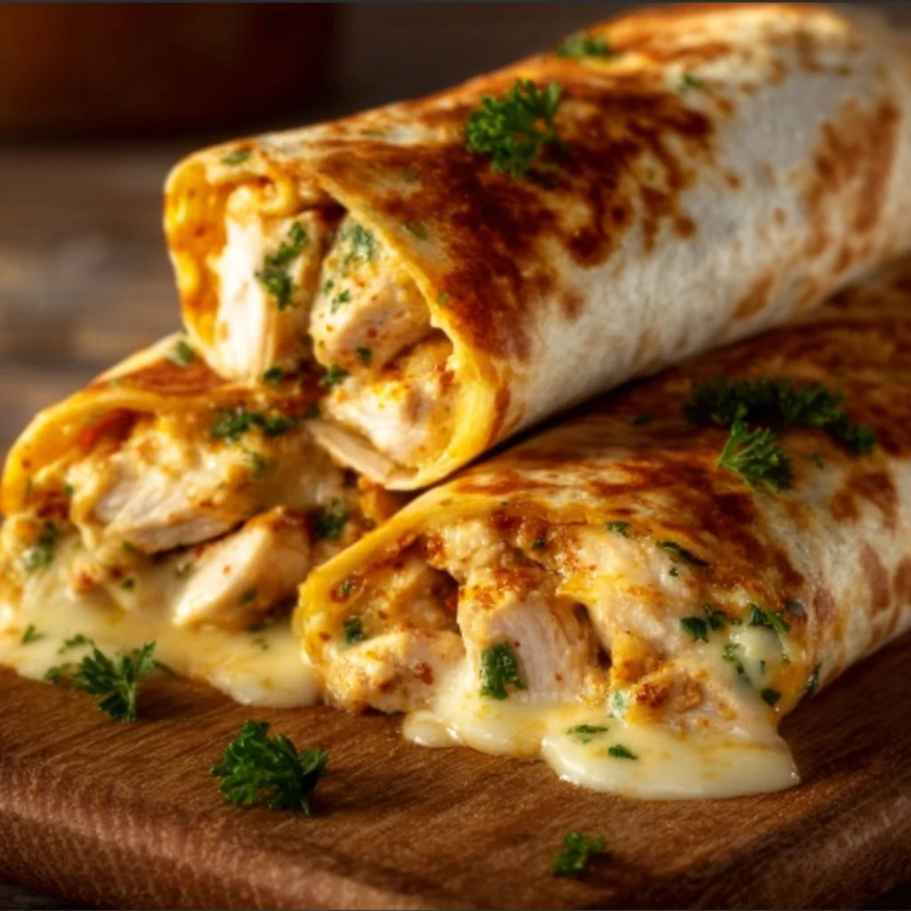Cheesy Garlic Chicken Wraps served with fresh ingredients and melted cheese
