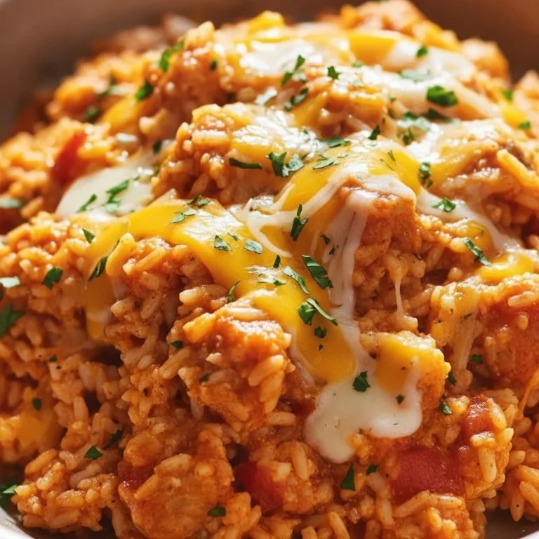 Delicious Chicken Enchilada Rice Casserole topped with cheese and cilantro