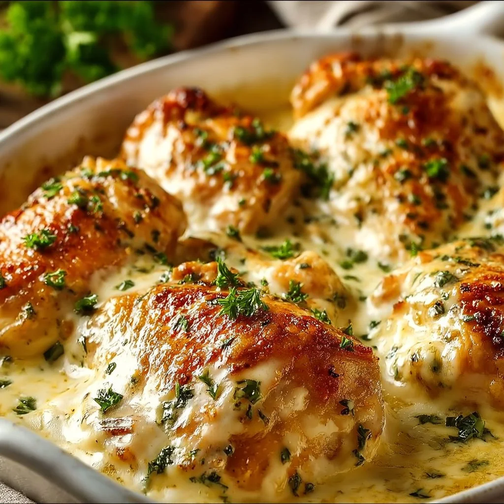 Cream Cheese Chicken Bake dish served on a plate with garnish