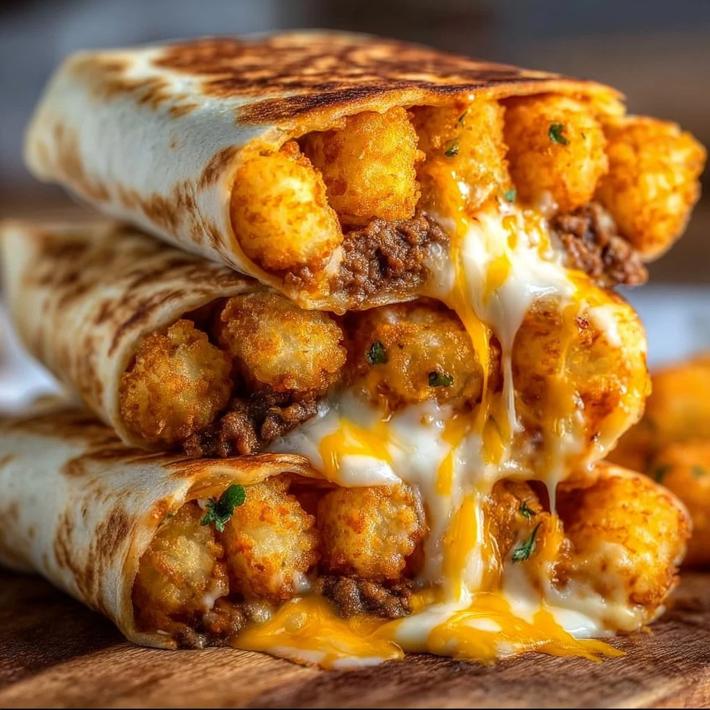 Delicious easy cheesy potato burritos served on a plate.