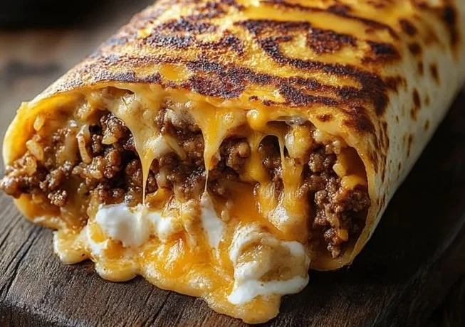 Delicious grilled cheese burrito with melted cheese and savory fillings
