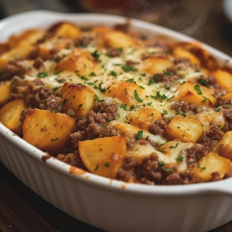 Delicious Hobo Casserole with mixed vegetables and meat in a baking dish