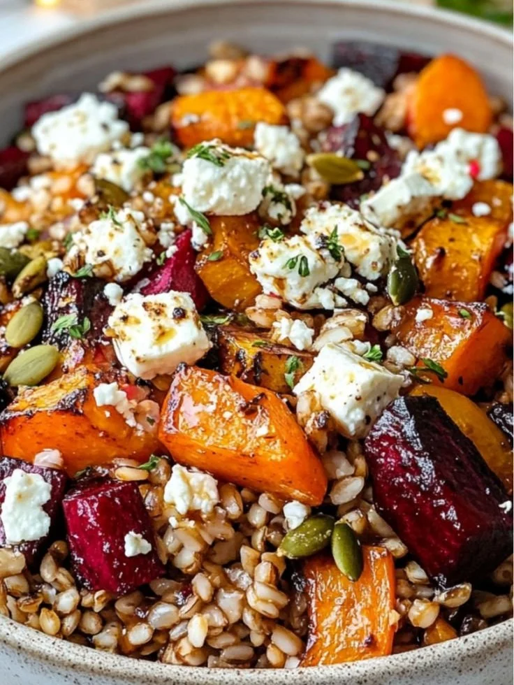 Delicious Winter Harvest Dinner Bowl with seasonal vegetables and grains.