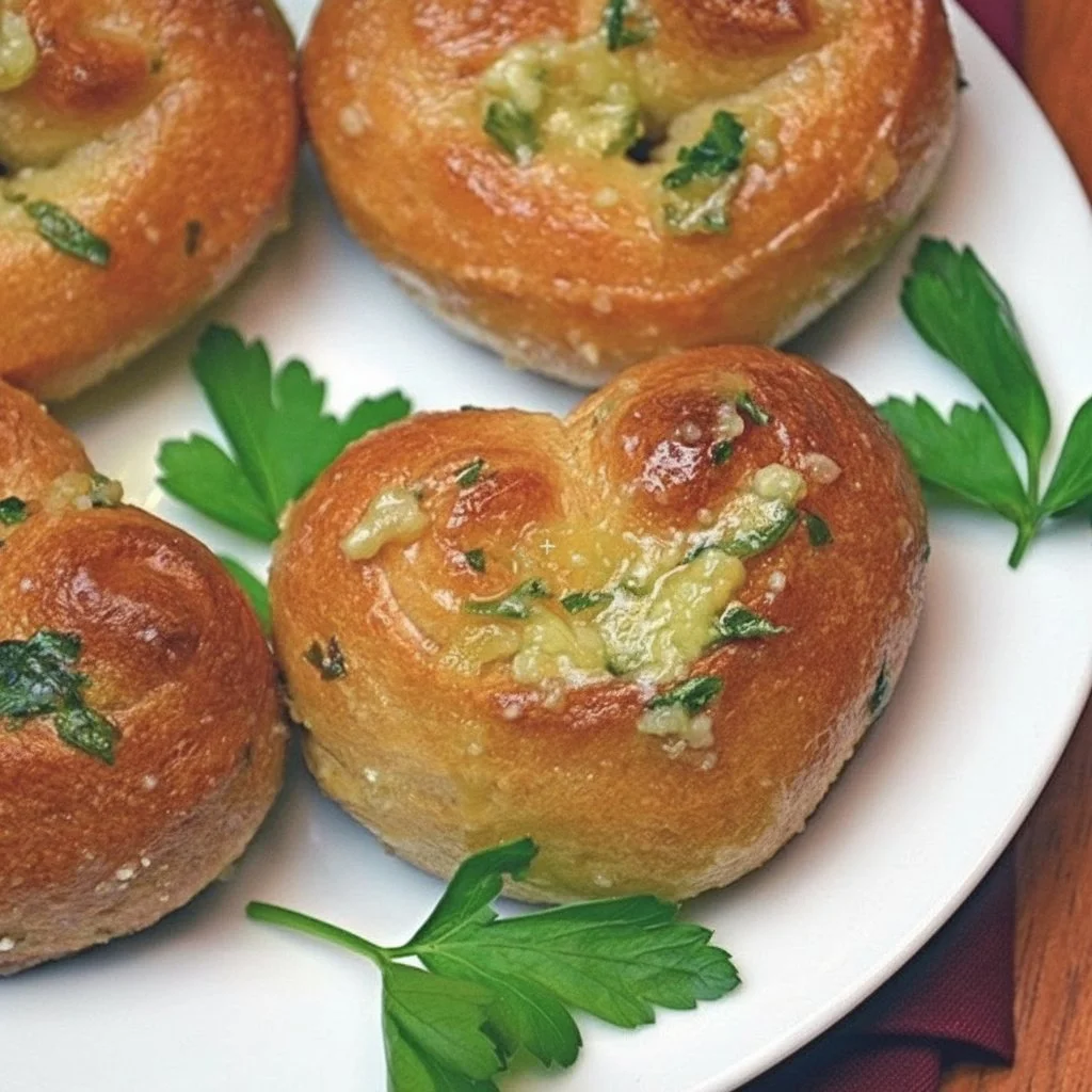 Delicious Easy Parmesan Garlic Knot Hearts topped with Parmesan cheese and garlic.