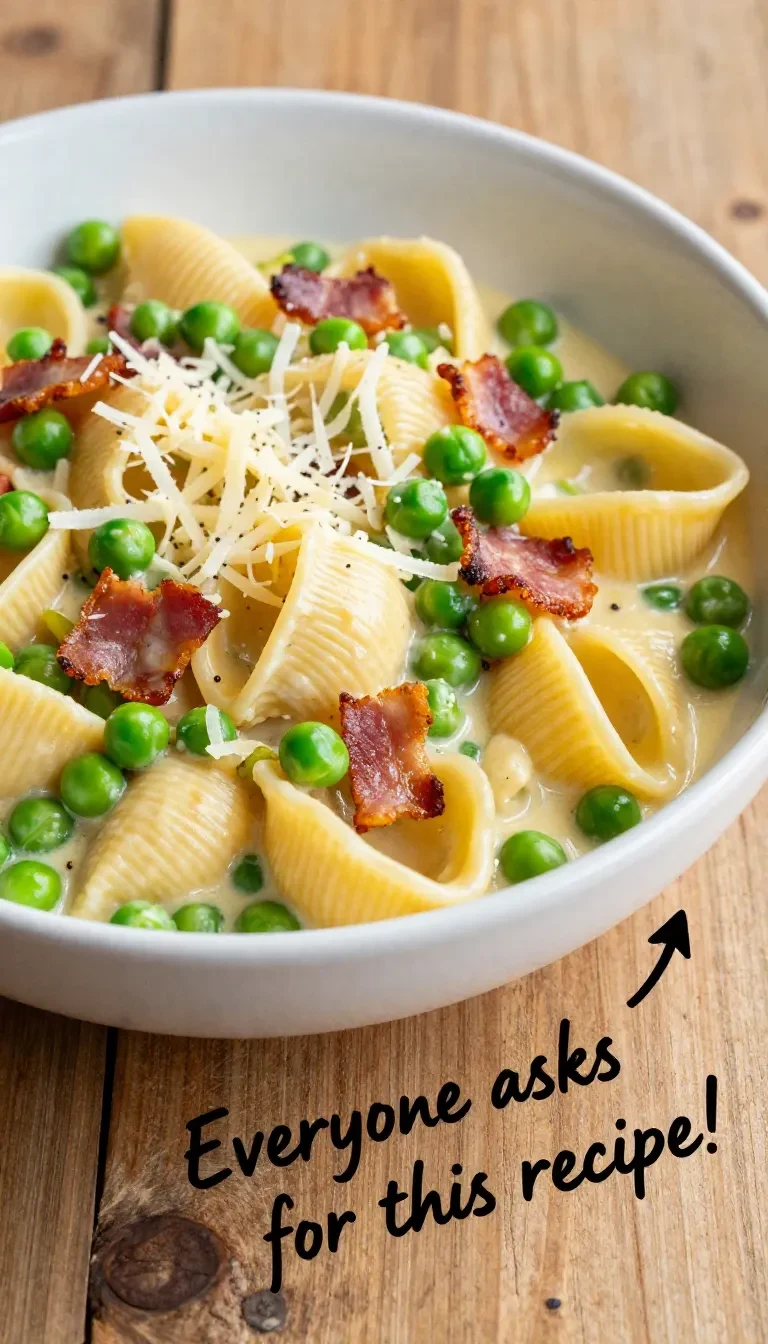 A bowl of creamy pasta salad with fresh vegetables and herbs on a wooden table.