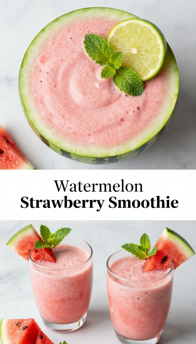 A refreshing watermelon smoothie served in a glass with a garnish of mint leaves.