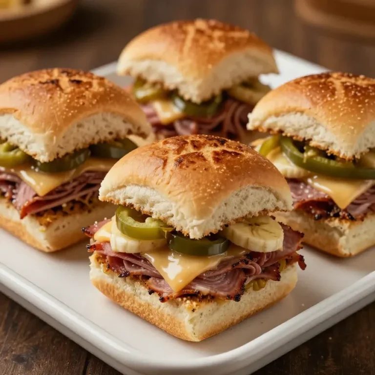 A plate of hot Italian sub sliders with melted cheese and fresh ingredients.