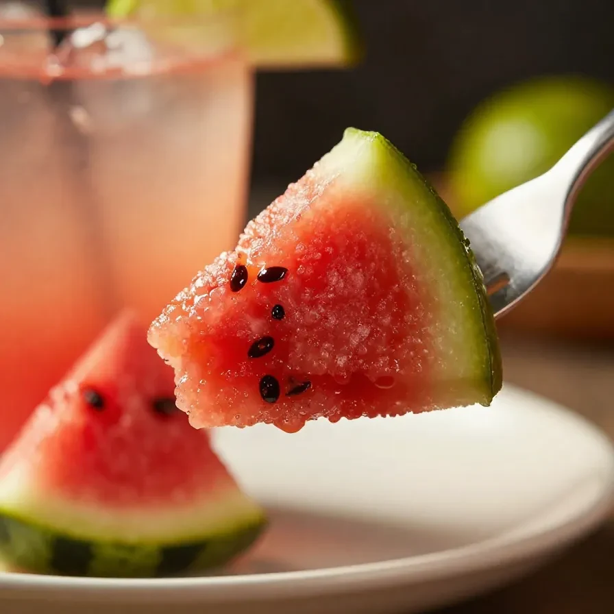 A refreshing glass of watermelon soda with a lime twist, garnished with fresh mint leaves.