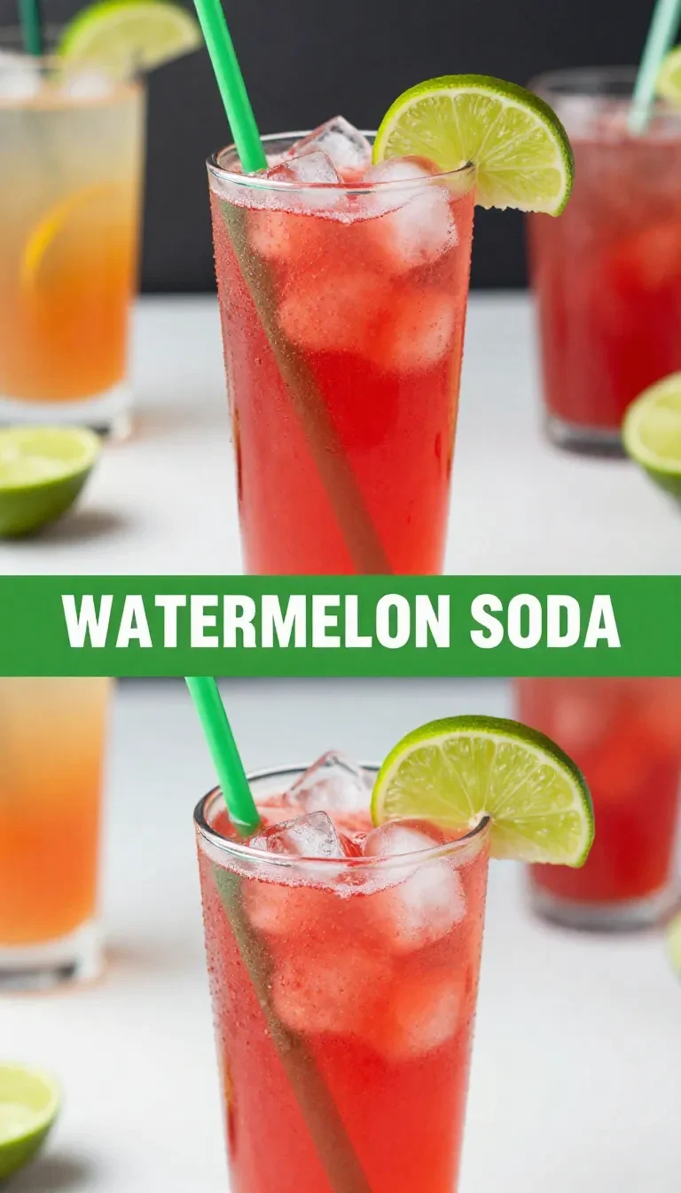 A refreshing glass of watermelon soda with a lime twist, garnished with fresh mint leaves.