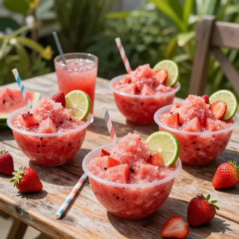 A glass of vibrant red watermelon slushie garnished with fresh mint leaves.
