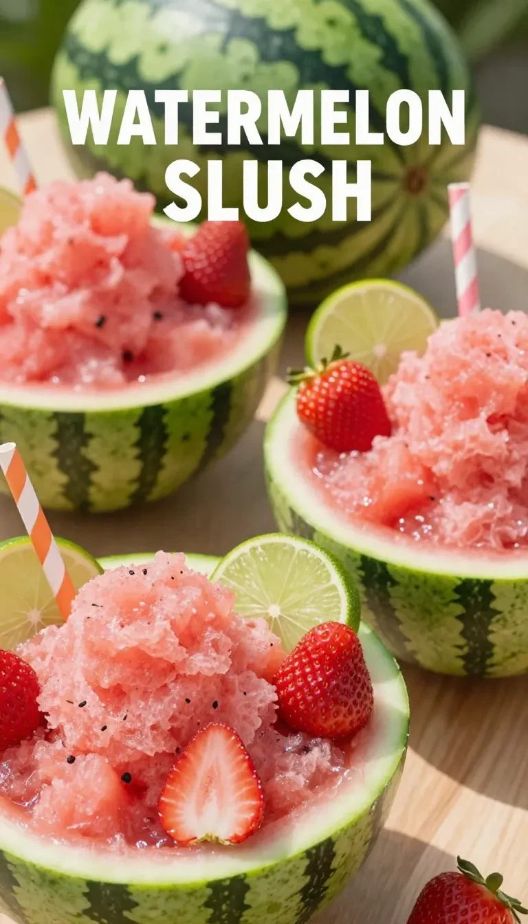 A glass of vibrant red watermelon slushie garnished with fresh mint leaves.