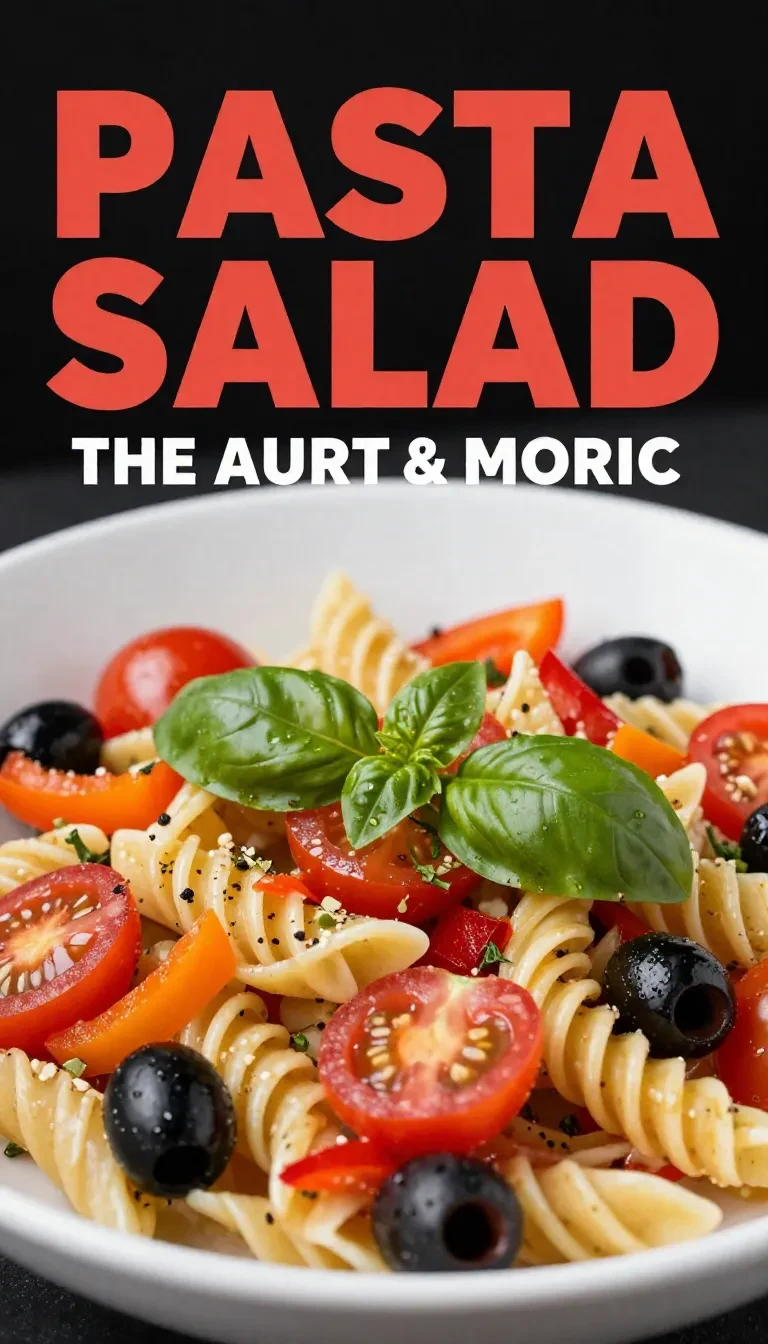 A bowl of colorful Italian pasta salad with fresh vegetables and herbs.