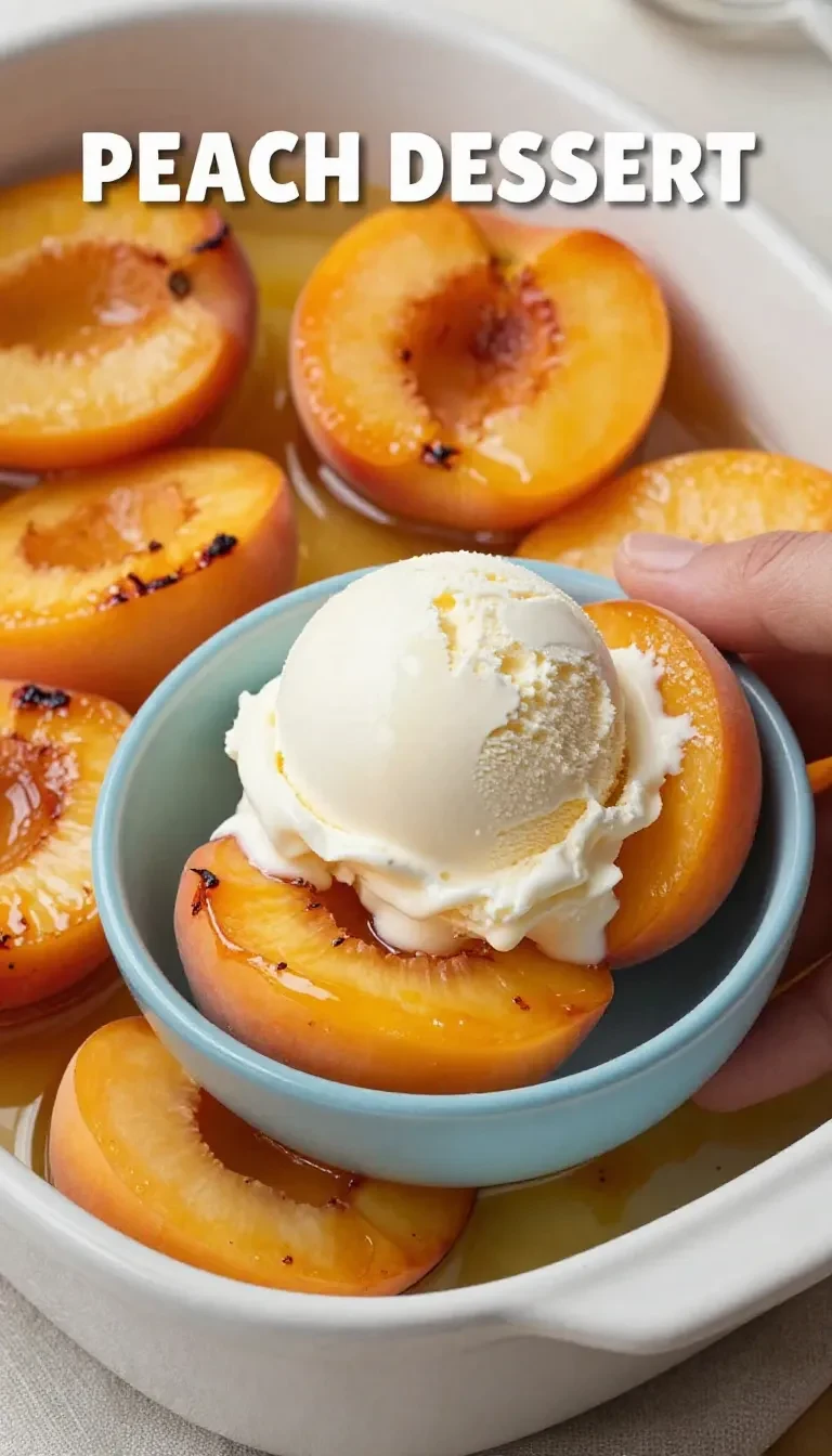 Freshly baked peaches served on a white plate with a sprinkle of cinnamon.
