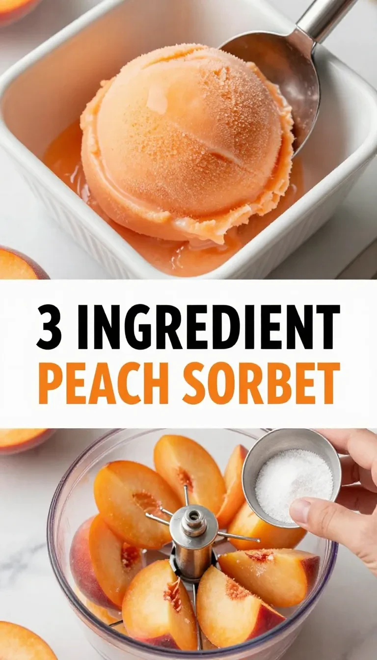 A bowl of homemade peach sorbet served with fresh peach slices.