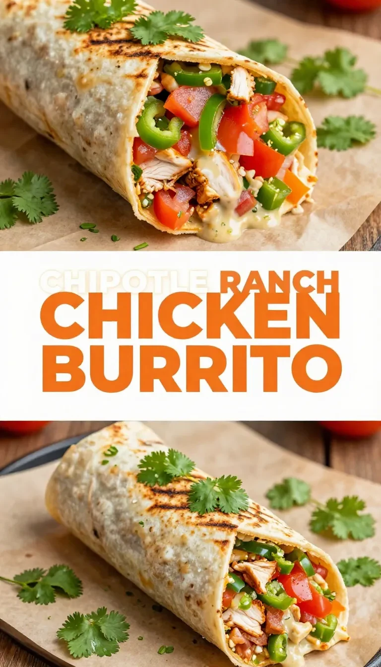 Grilled chicken burrito filled with chipotle ranch sauce and fresh ingredients on a plate.
