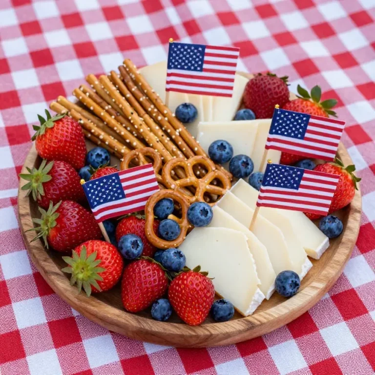 A festive spread of Fourth of July appetizer cups with red, white, and blue fruit toppings.