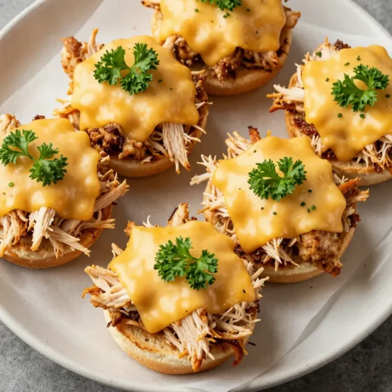 Close-up of buffalo chicken sliders topped with lettuce and served on a wooden platter.