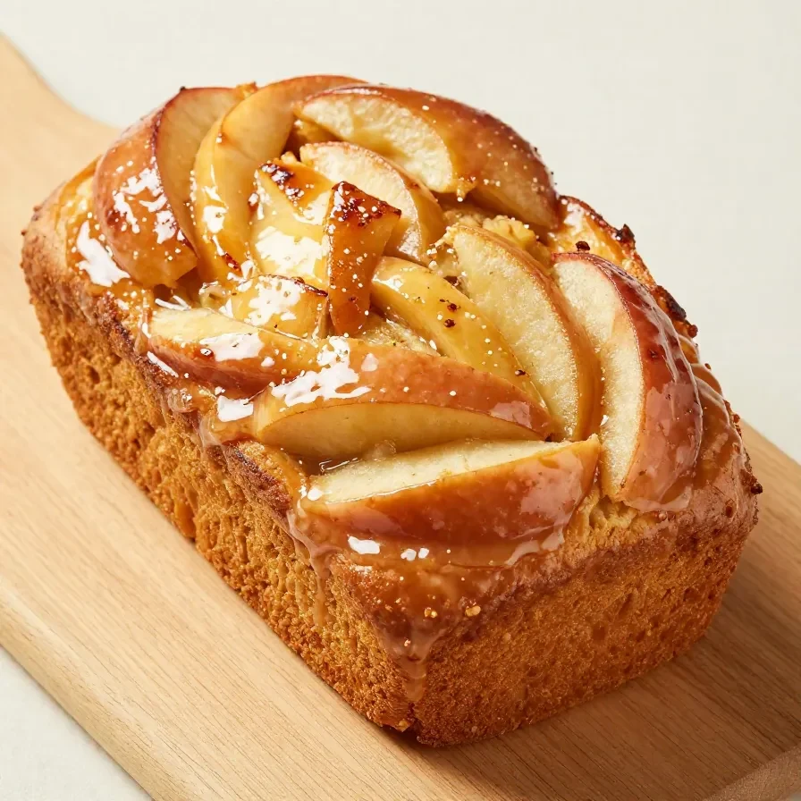 Slices of homemade Amish apple fritter bread on a wooden cutting board.