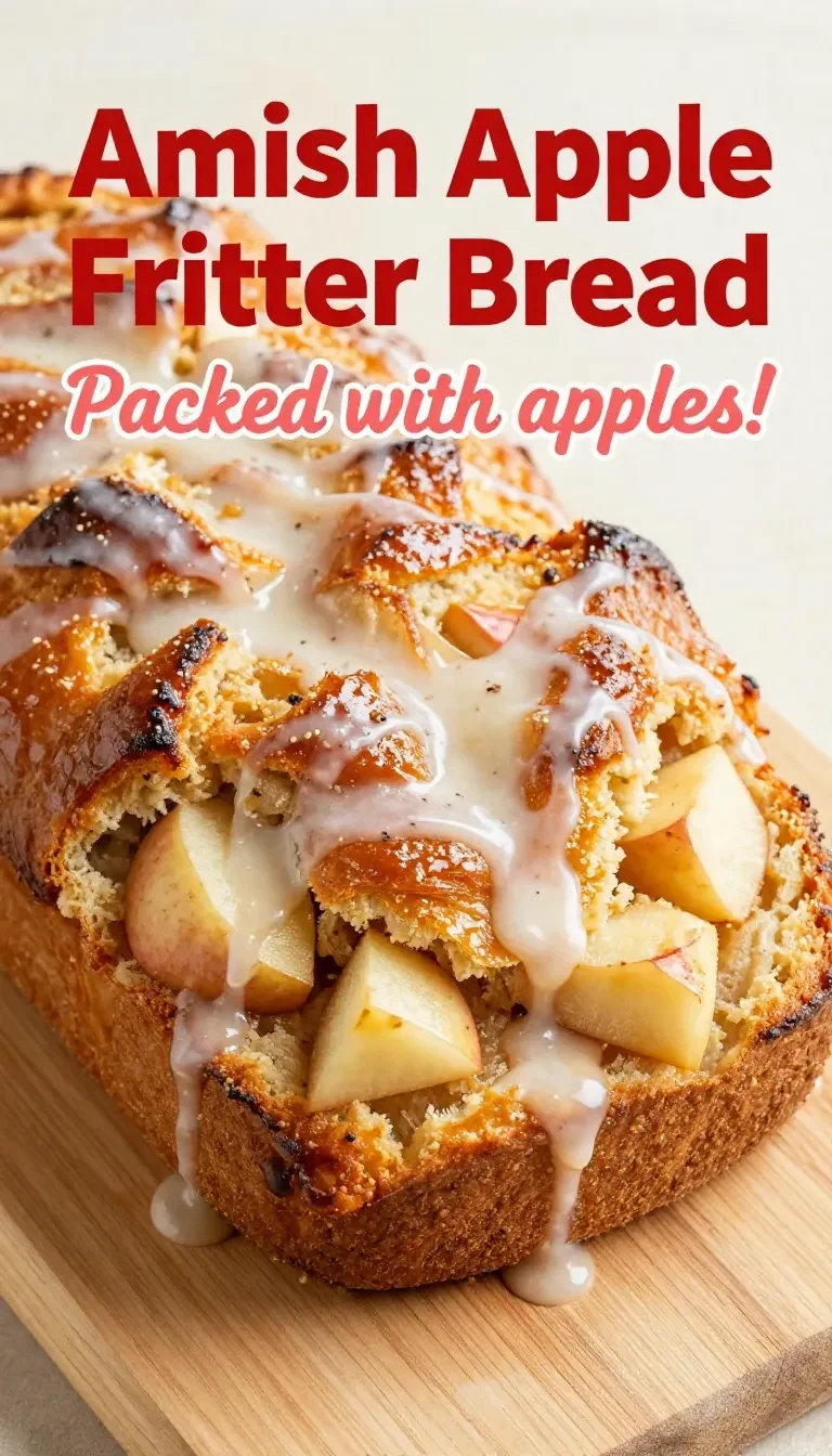 Slices of homemade Amish apple fritter bread on a wooden cutting board.