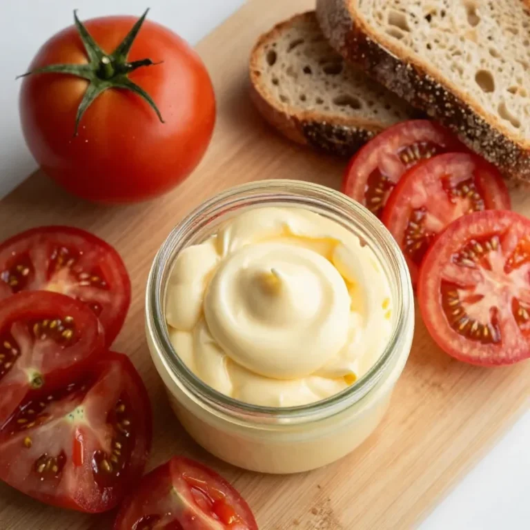 A plate of boiled eggs sliced in half with creamy mayonnaise topping.
