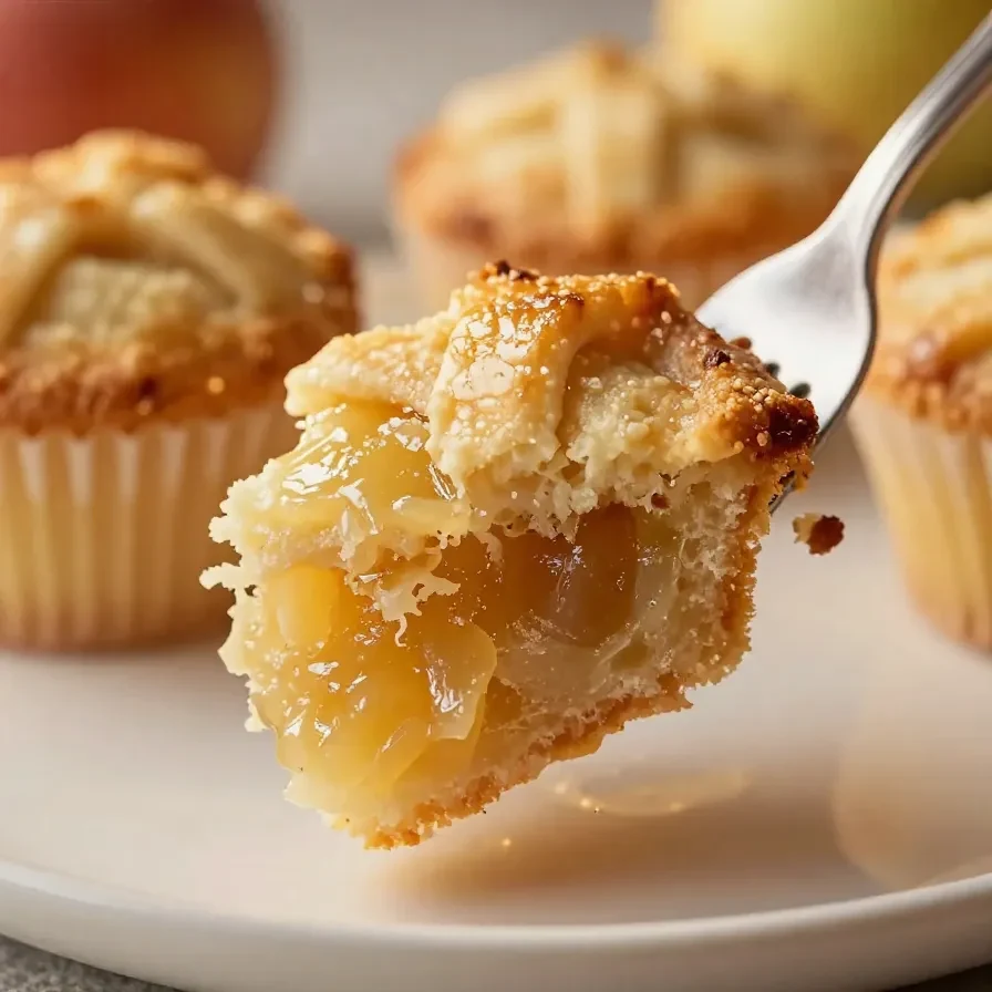 Close-up of apple pie cupcakes topped with cinnamon frosting and caramel drizzle.