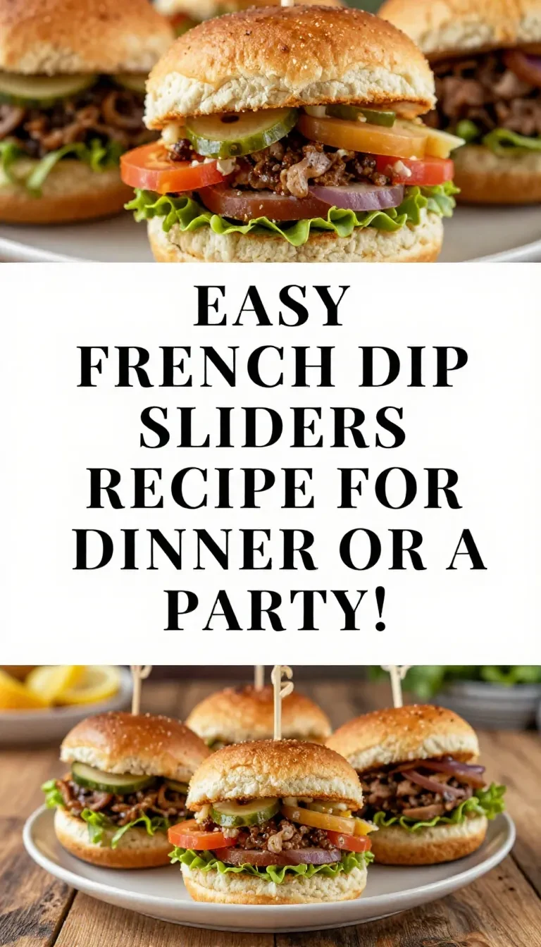 Close-up of easy French dip sliders served on a wooden platter, perfect for dinner or a party.