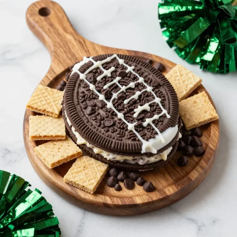 A bowl of creamy Oreo dip surrounded by Oreo cookies on a wooden table.