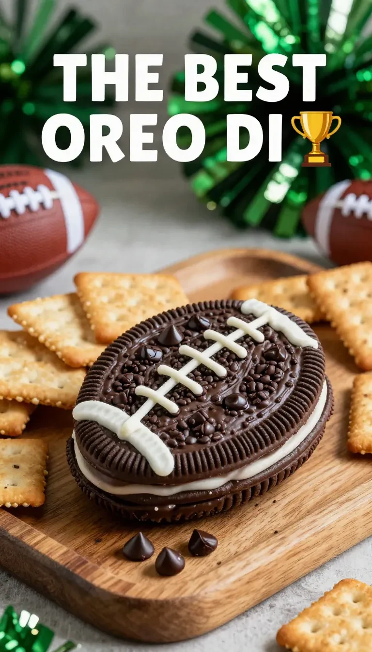 A bowl of creamy Oreo dip surrounded by Oreo cookies on a wooden table.
