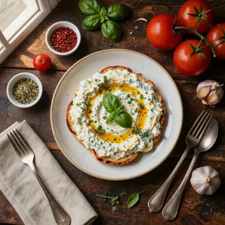 A bowl of fresh bruschetta dip with diced tomatoes, garlic, basil, and olive oil.