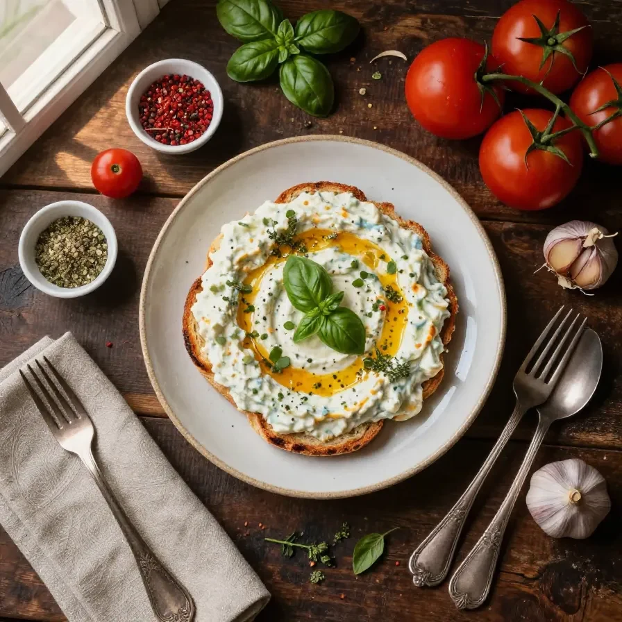 A bowl of fresh bruschetta dip with diced tomatoes, garlic, basil, and olive oil.