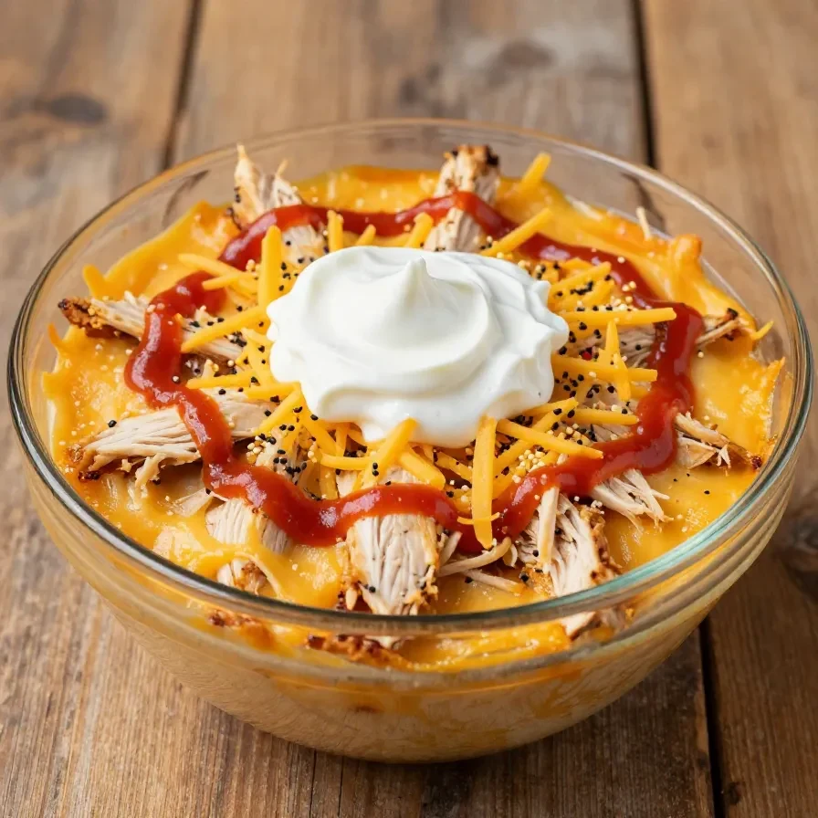 A bowl of creamy buffalo chicken dip garnished with green onions, surrounded by tortilla chips.