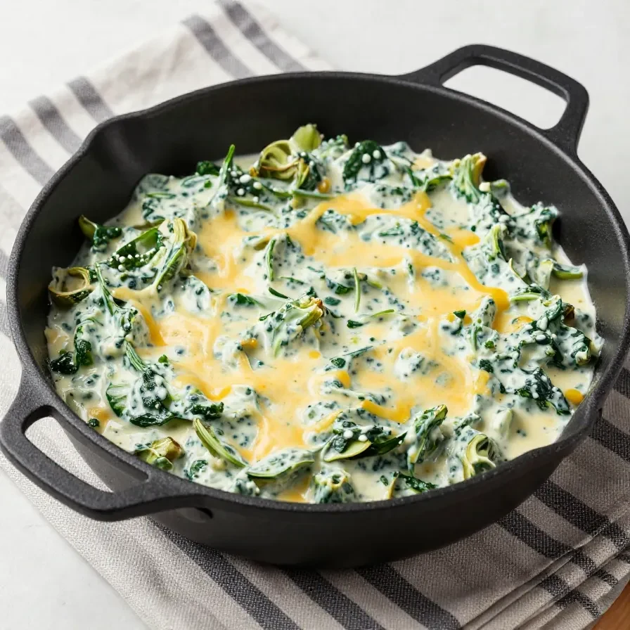 A bowl of creamy spinach artichoke dip garnished with fresh parsley and served with tortilla chips.