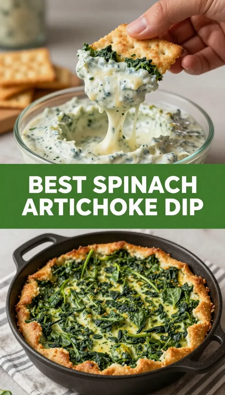 A bowl of creamy spinach artichoke dip garnished with fresh parsley and served with tortilla chips.