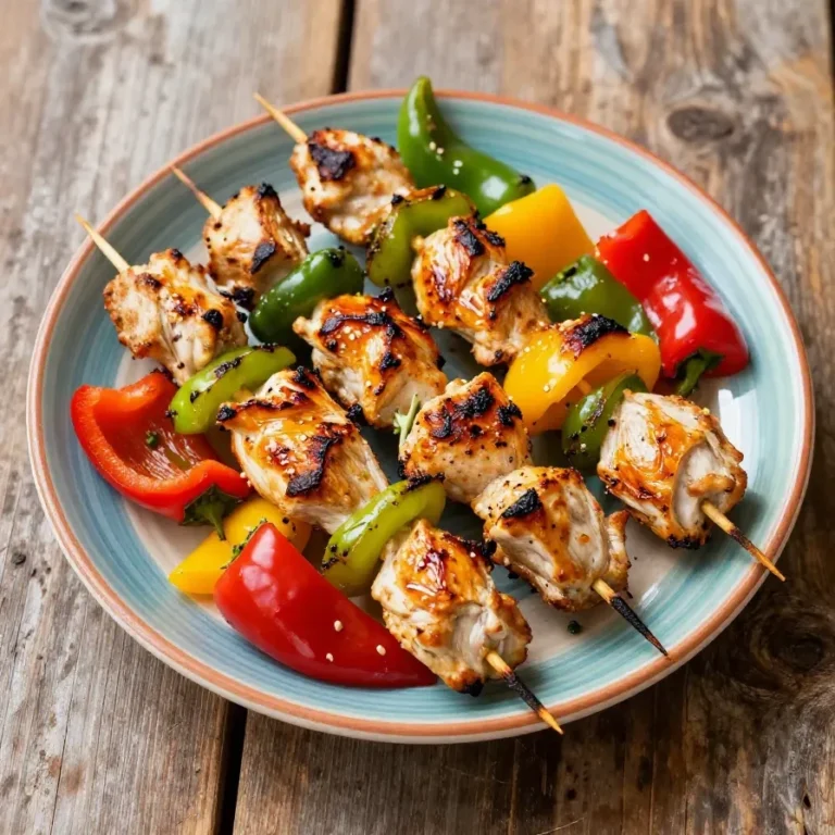 Grilled Mexican barbecue chicken skewers served on a wooden platter with fresh lime wedges and cilantro garnish.