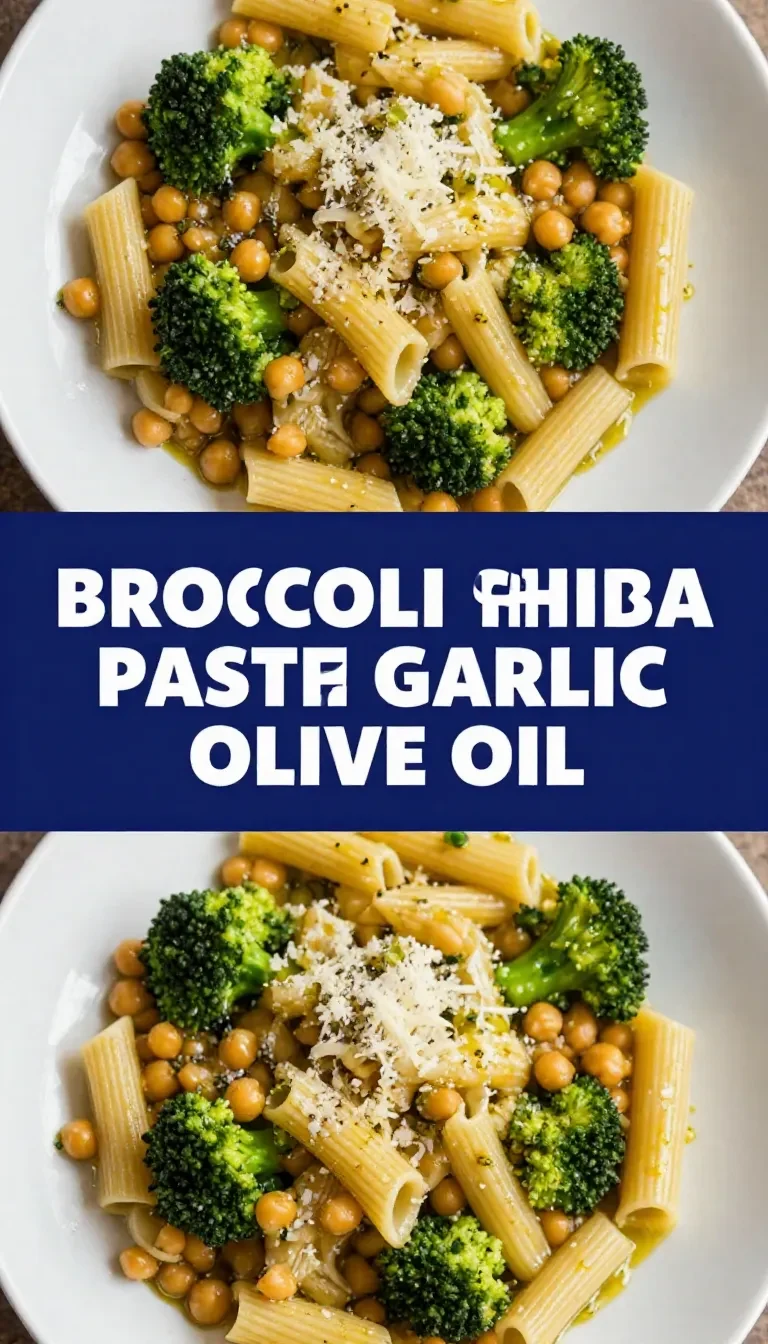 A bowl of broccoli chickpea pasta garnished with fresh herbs, showcasing a healthy vegetarian entree.