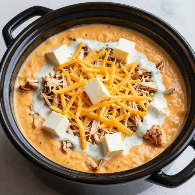 A bowl of creamy crockpot buffalo chicken dip garnished with green onions, served with tortilla chips.