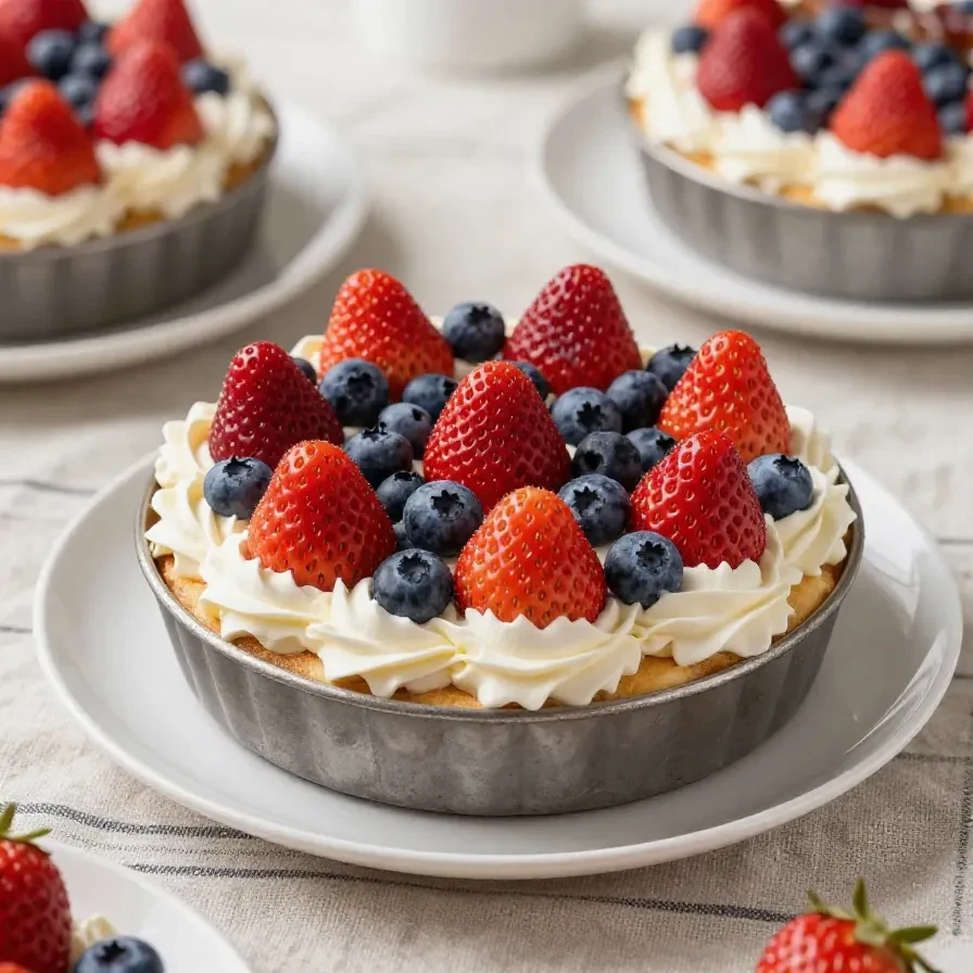 A vibrant strawberry pretzel jello salad served in a glass dish, topped with fresh strawberries.