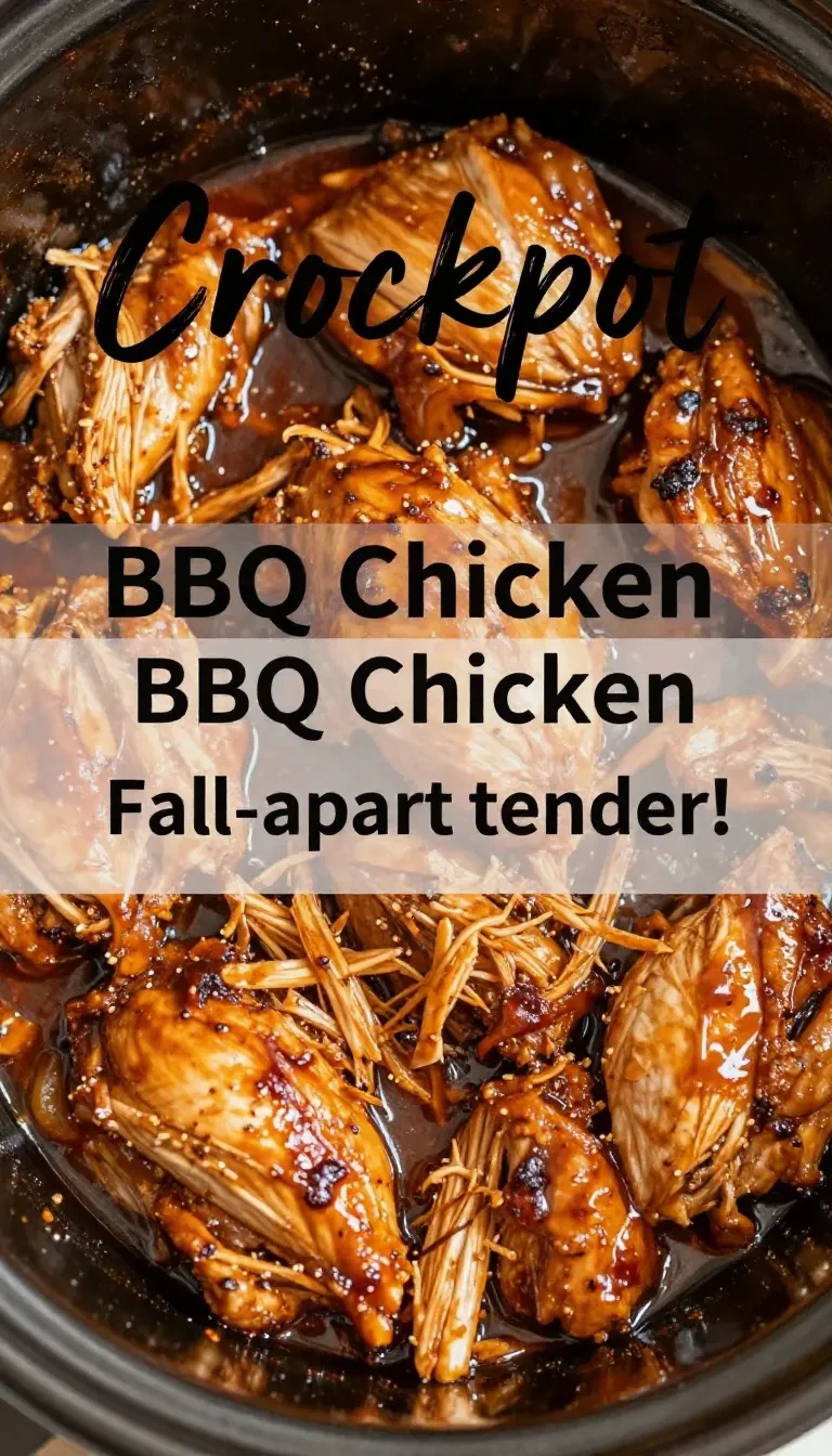 Juicy pulled BBQ chicken served in a bowl, cooked in a crockpot.