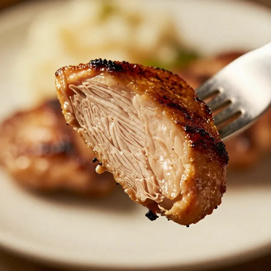 Close-up of hibachi chicken cooking on a Blackstone griddle with vegetables.