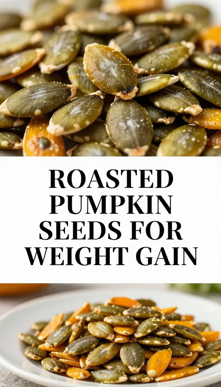 A bowl of roasted pumpkin seeds on a wooden table, ideal for a weight gain recipe.