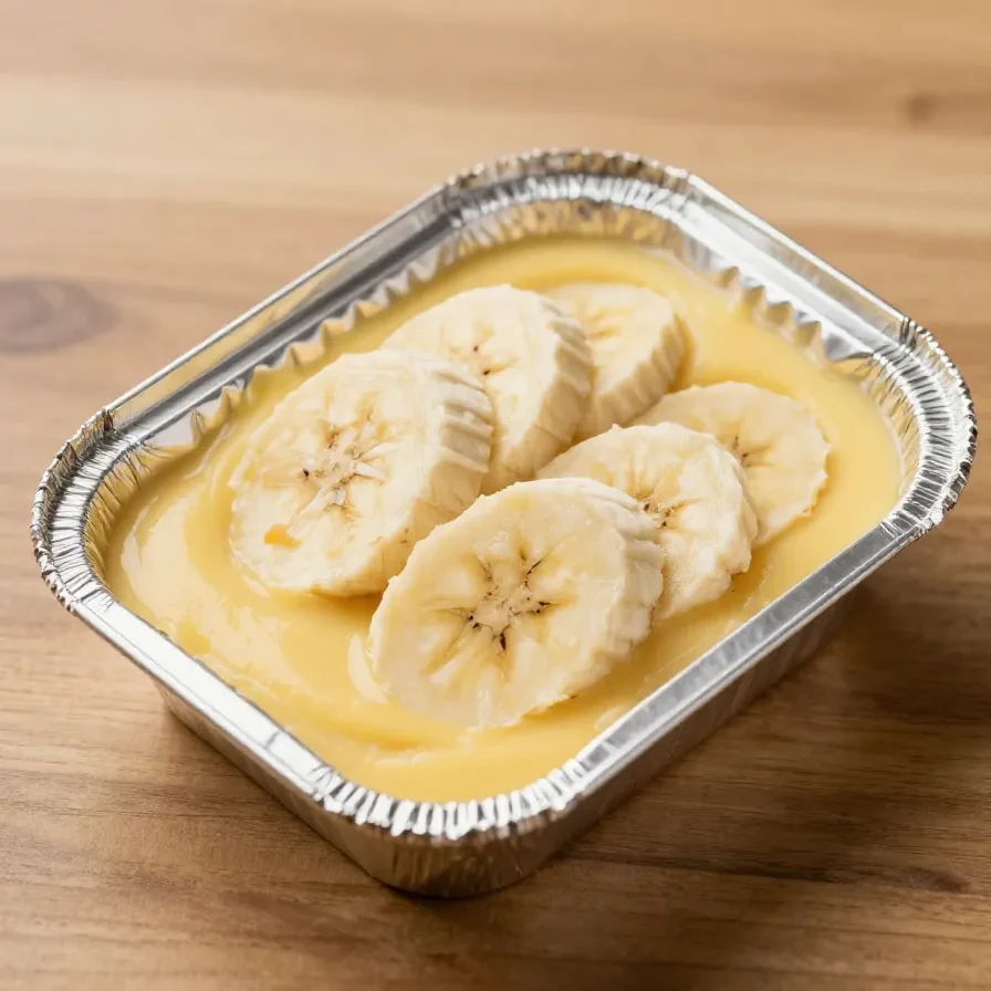 A creamy and delicious banana pudding served in a glass dish with fresh banana slices and vanilla wafers on top.
