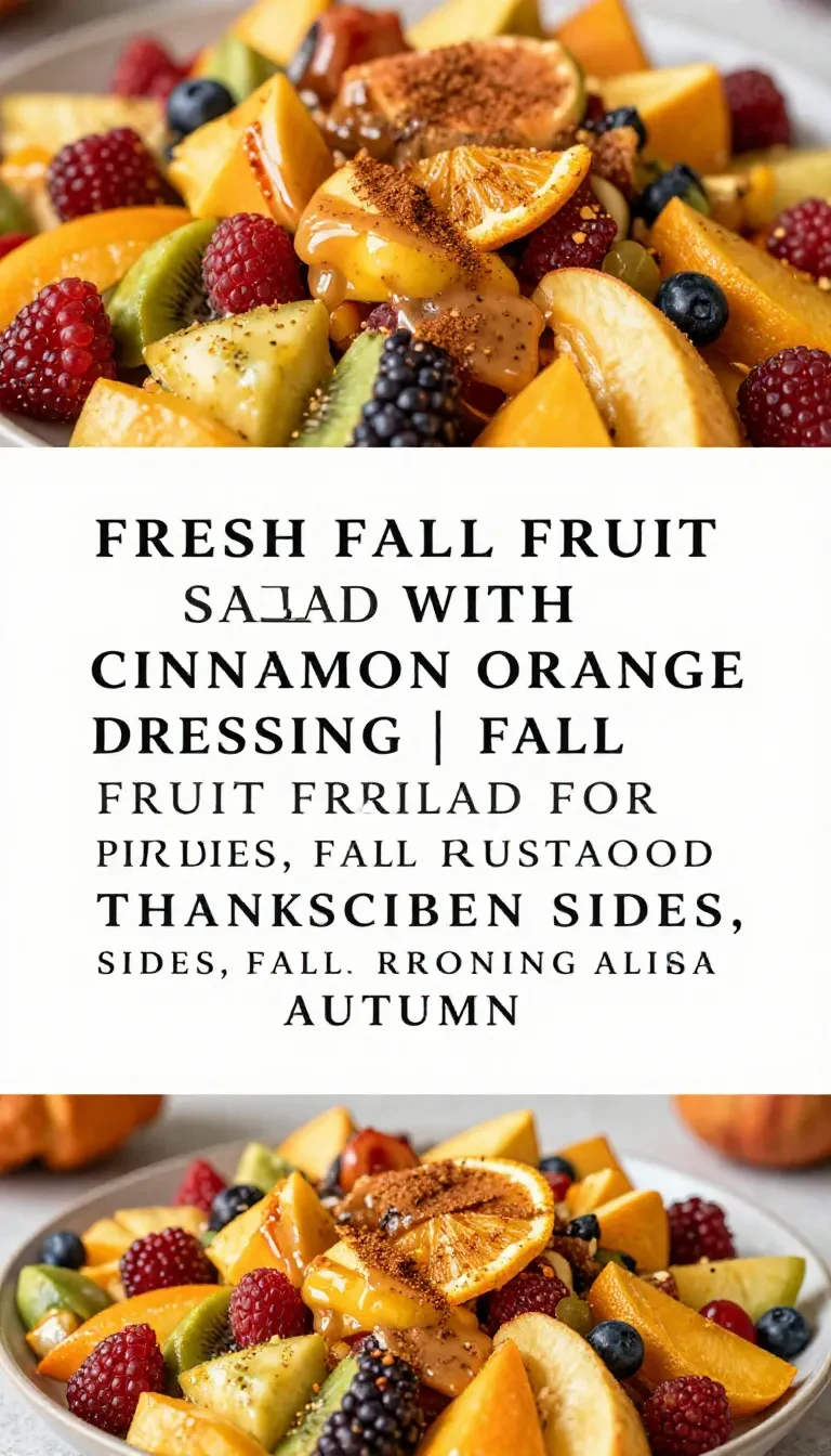 A vibrant fall fruit salad featuring apples, pears, pomegranate, and cinnamon orange dressing in a serving bowl.