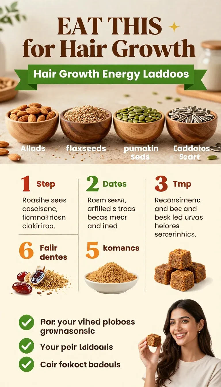 A plate of homemade hair growth seed laddoos made with natural ingredients for promoting strong, thick, and shiny hair.
