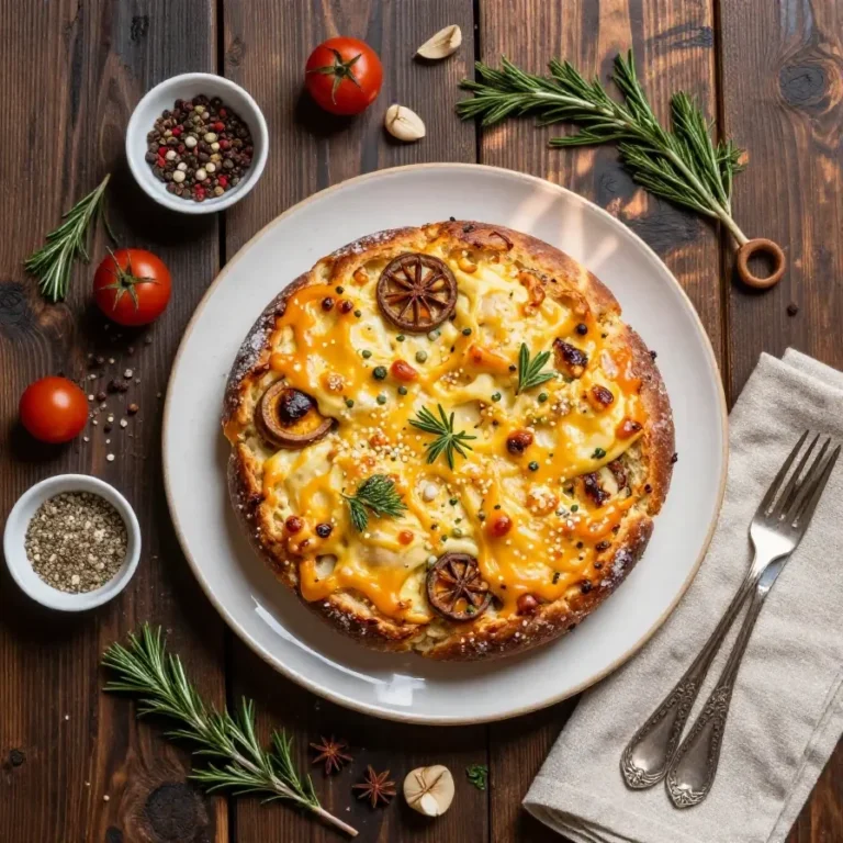 A festive cheesy pull-apart bread shaped like a Christmas tree, garnished with parsley and served on a wooden tray.