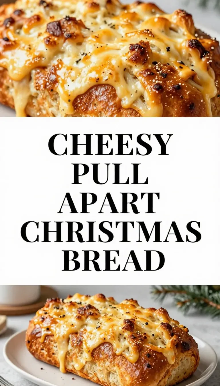 A festive cheesy pull-apart bread shaped like a Christmas tree, garnished with parsley and served on a wooden tray.