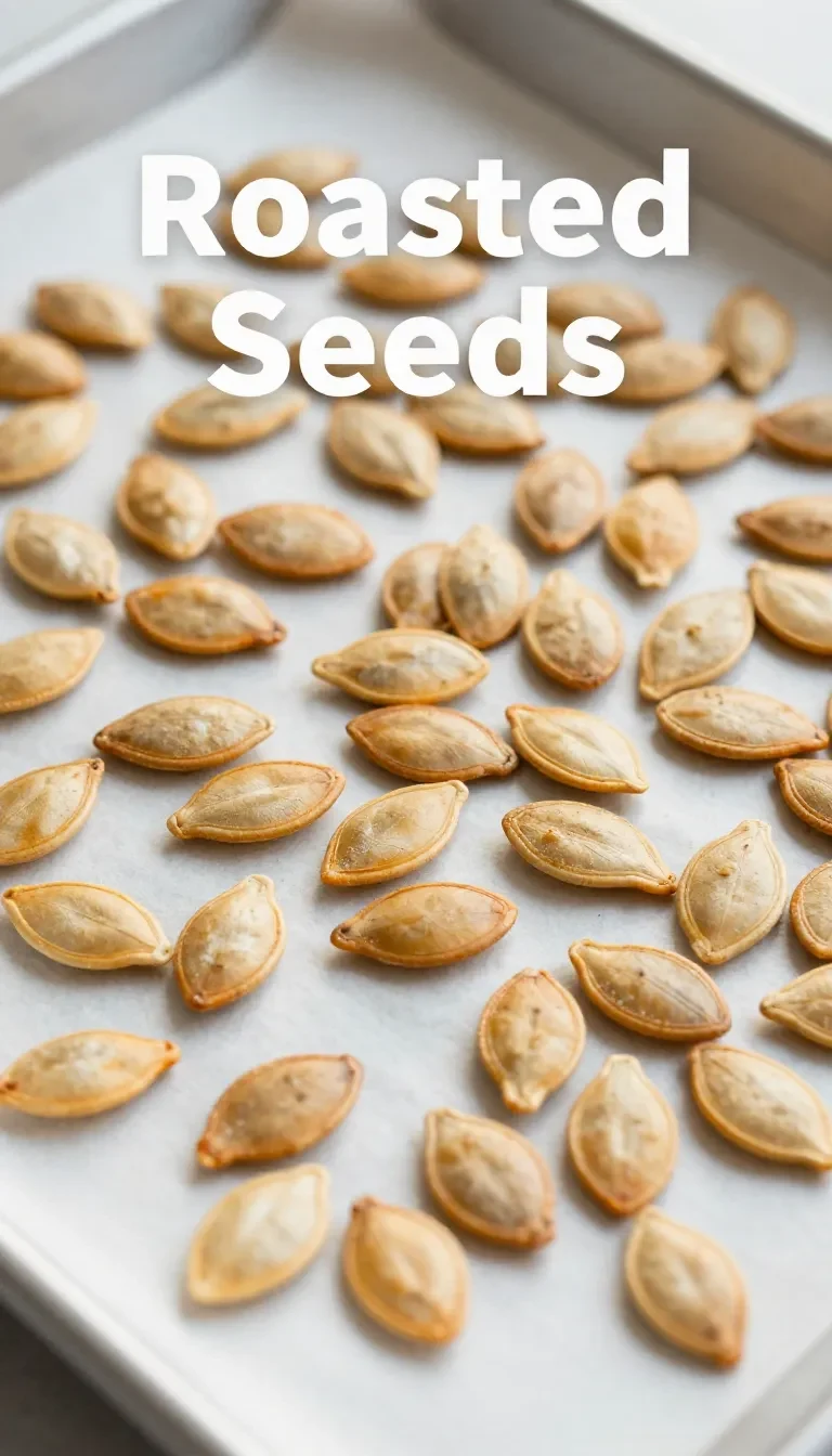 A close-up of roasted pumpkin seeds served in a ceramic bowl.