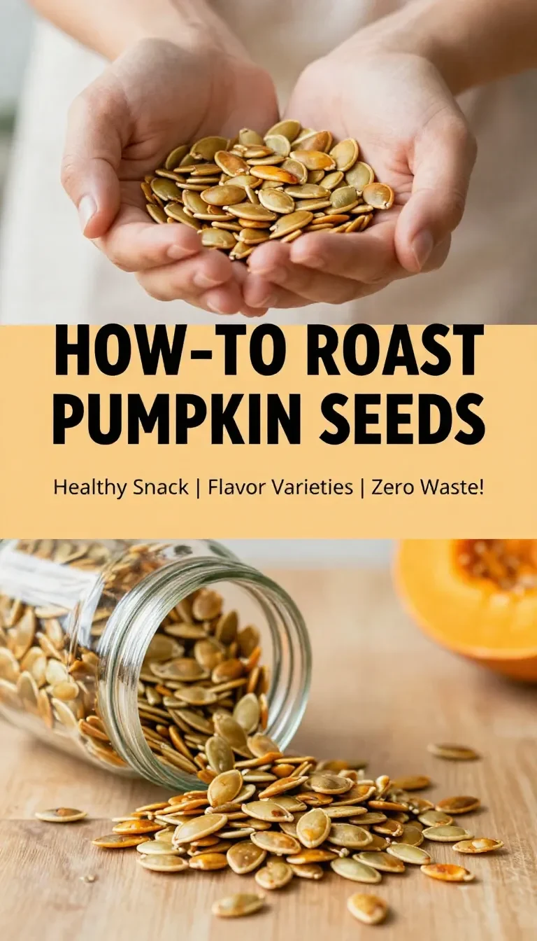 A tray of roasted pumpkin seeds and a bowl of homemade pumpkin purée on a wooden countertop.